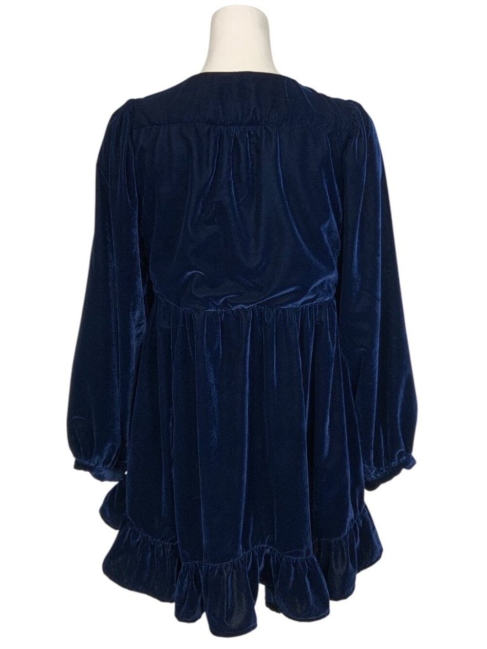 Free People Estella Velvet Mini Dress S Blue Babydoll Long Sleeve - Picture 8 of 16